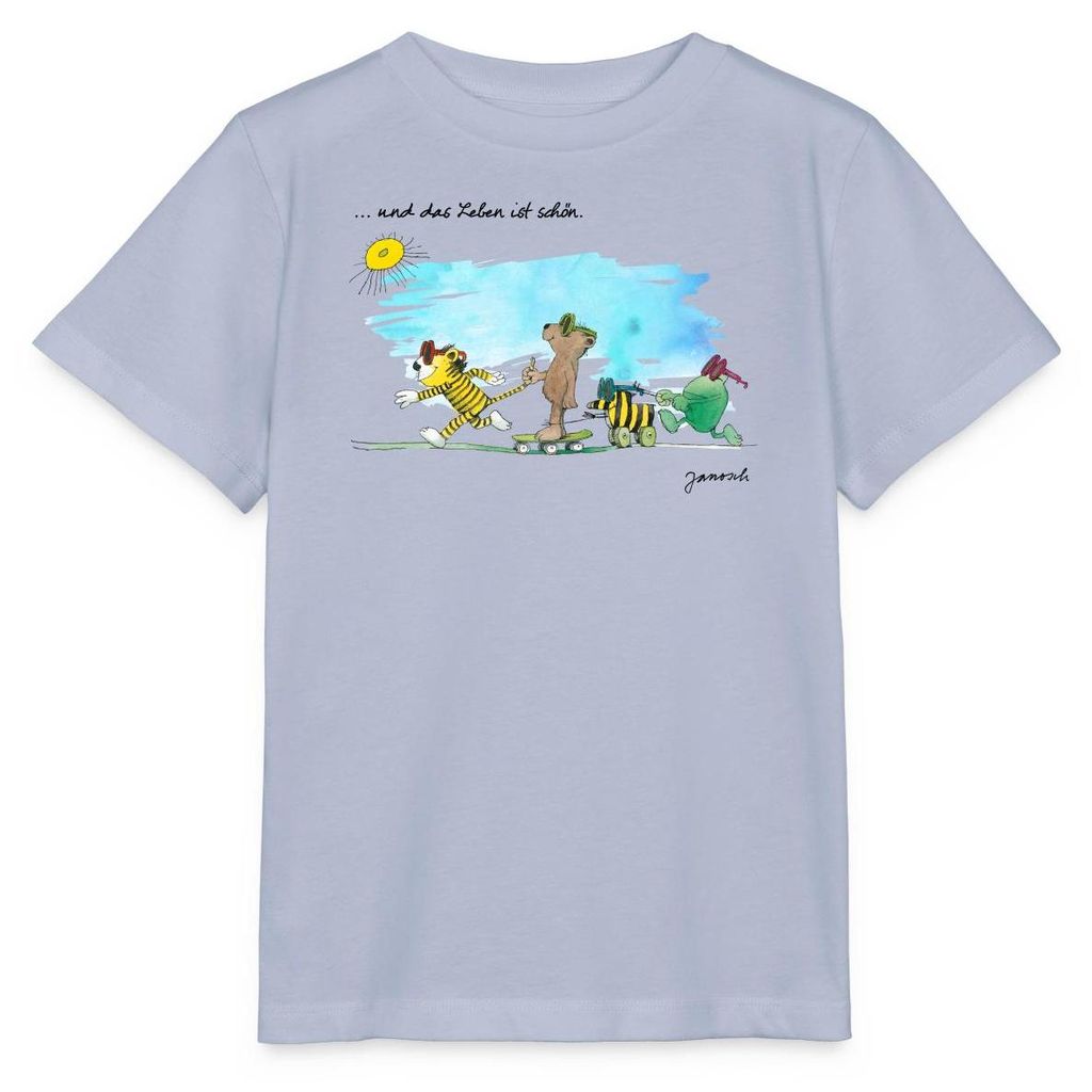 Spreadshirt Janosch Tiger Und Freunde Das Leben Ist Schön Kinder Basic T-Shirt, 122/128 (7-8 Jahre), Lavendel-Violett