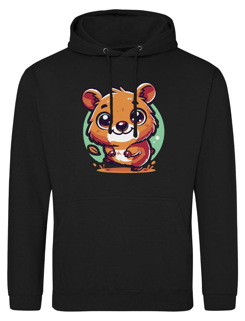 Huuraa Uni Hoodie Quokka Comic XL Deep Black Vegan Sweatshirt Geschenkidee