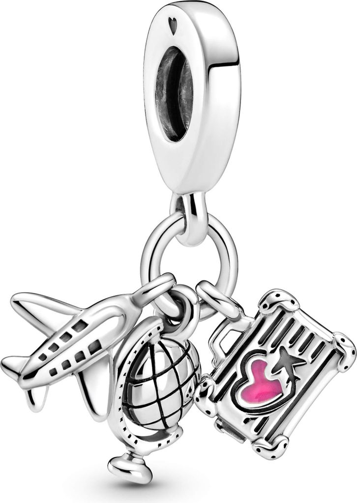 Pandora Charme, bedel, vliegtuig, wereldbol, koffer, zilver Productafbeelding 