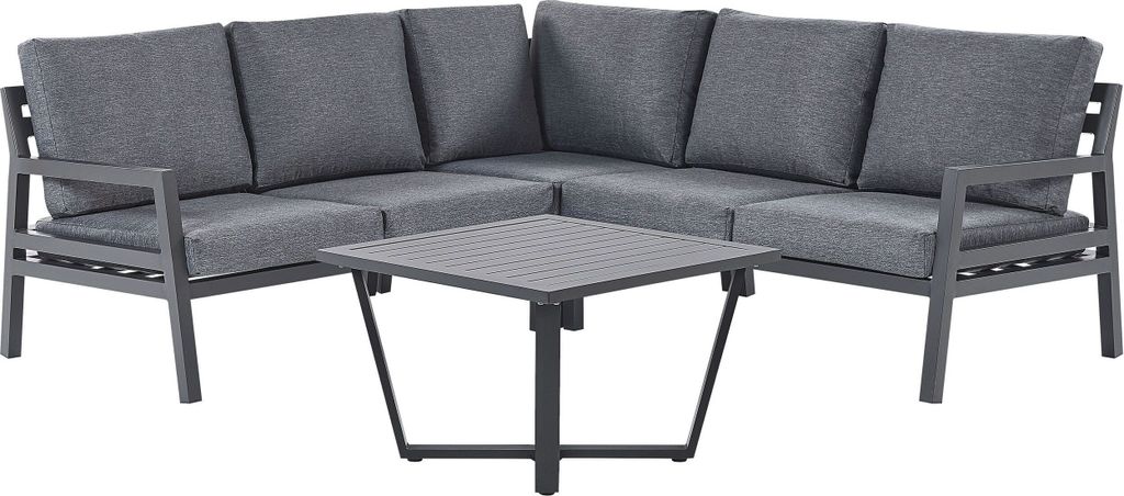 BELIANI Gartenset / Loungeset Dunkelgrau 5-Sitzer mit Gartentisch aus Aluminium Inkl. Polyester Auflagen Garten-, Terrasse-Zubehör Outdoor Modern
