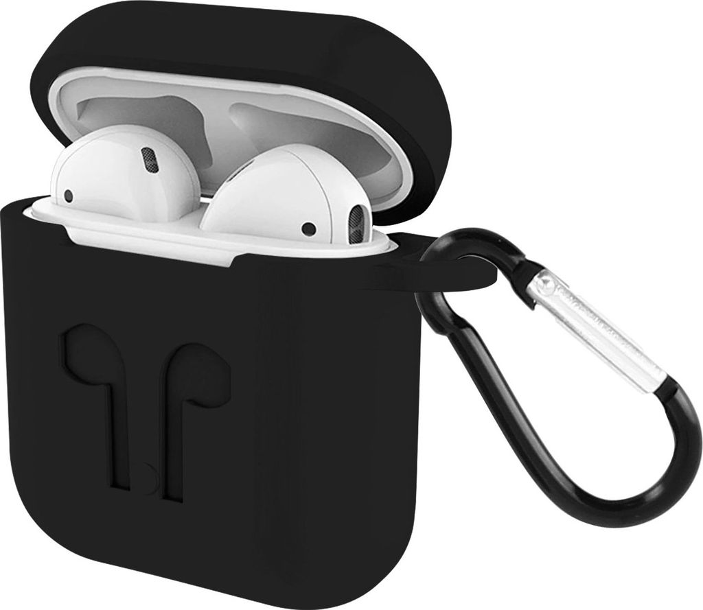 Avizar, Apple AirPods (1. und 2. Gen) Silikon Schutzhülle mit Karabinerhaken, Schwarz