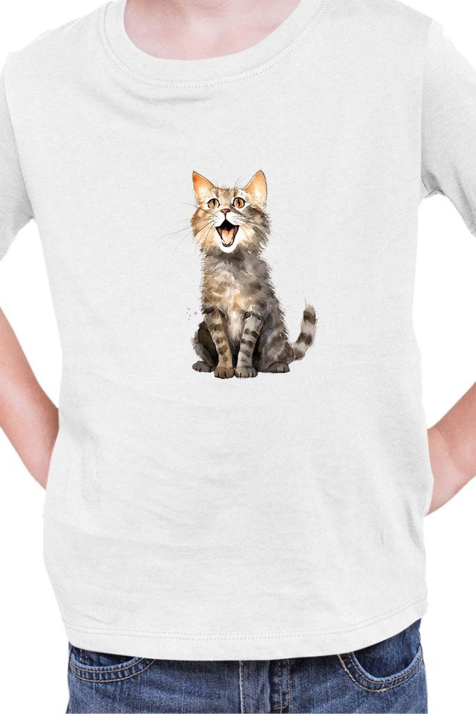 Kinder T-Shirt Funny Cats Breeds Domestic Shorthair Cat, 9-11 Jahr - 140 / Weiß