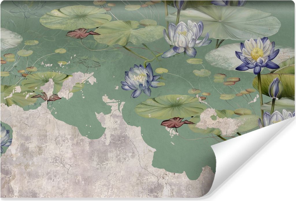 Muralo Selbstklebende Fototapete Für Esszimmer SEEROSEN Blätter Blumen Beton Abstraktion Br. 315cm x Hö. 210cm