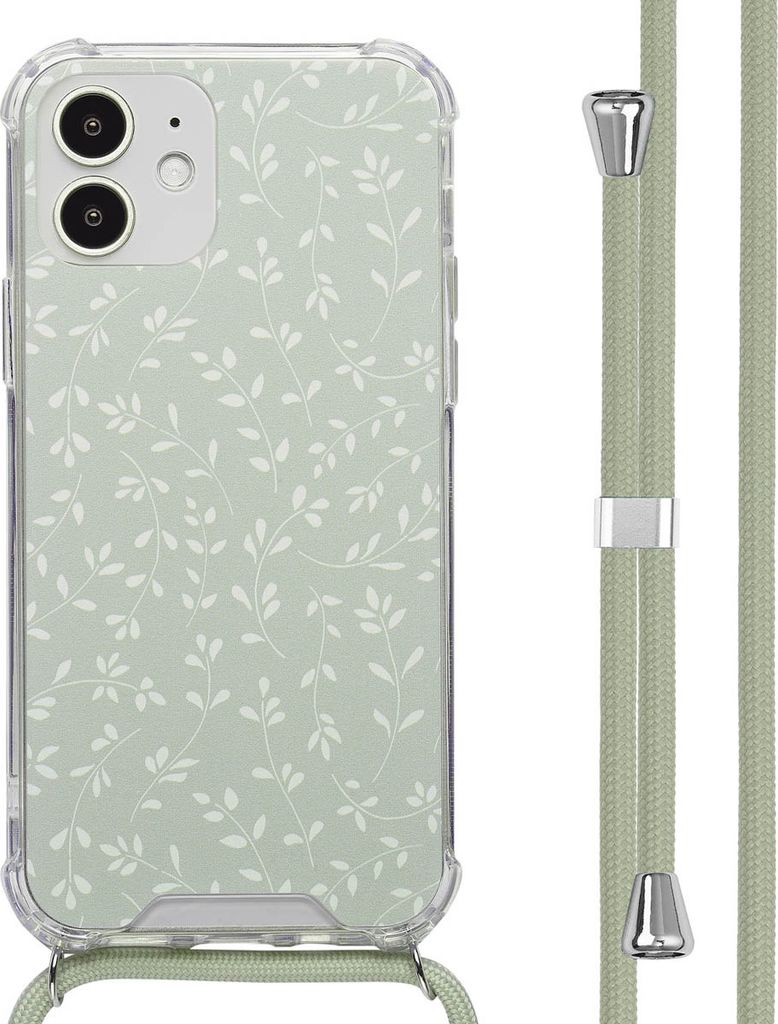 imoshion Design Hülle mit Band iPhone 12 (Pro) - Smoke Green Flowers