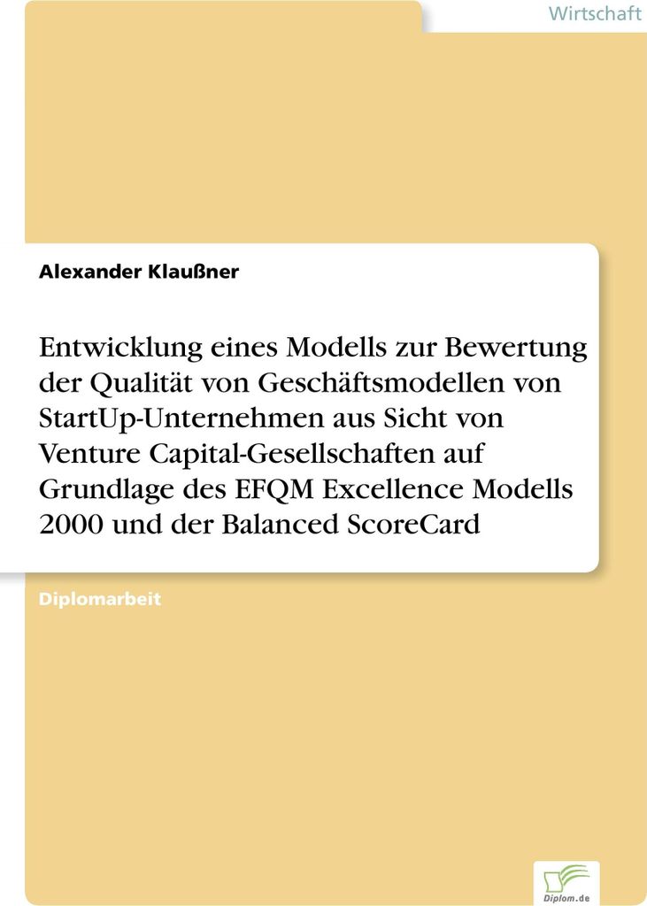 Entwicklung eines Modells zur Bewertung der Qua. Klauner, Alexander.