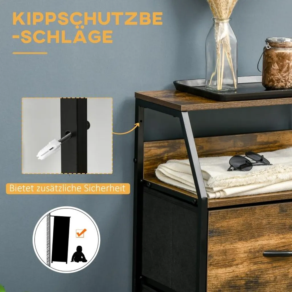 Petite commode 3 tiroirs en tissu marron rustique cadre acier robuste - 6