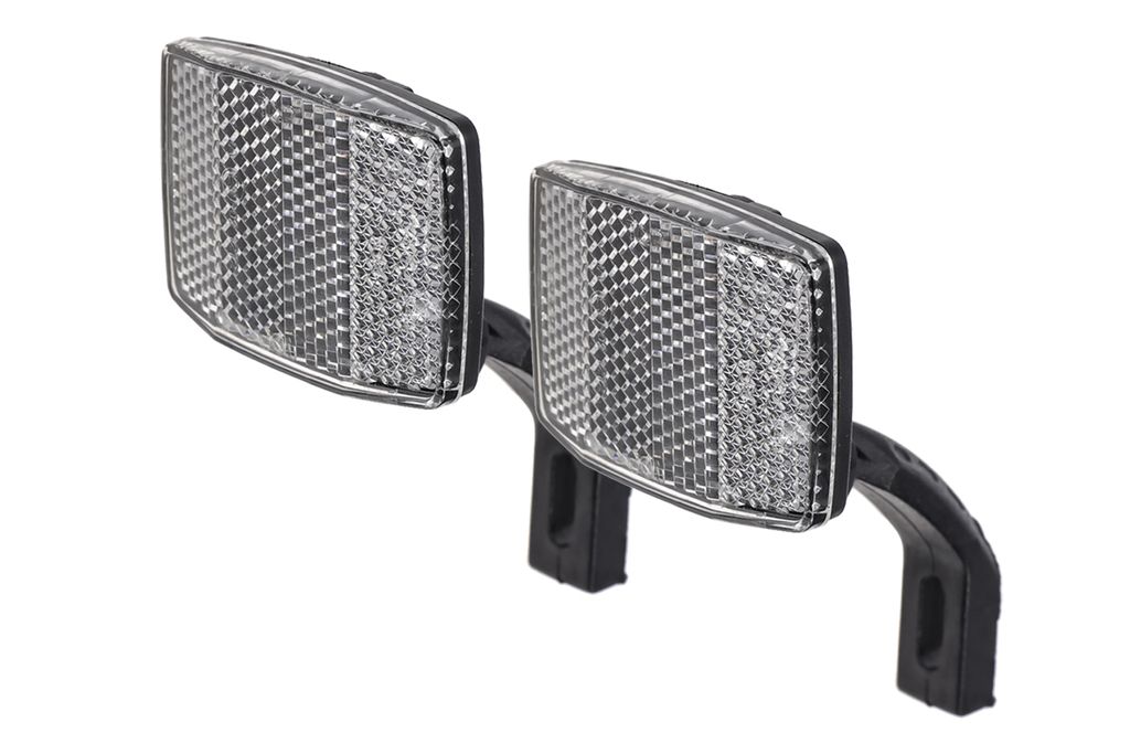 2 Stück Fahrrad Reflektor weiss Katzenauge Strahler Frontstrahler Vorne mit Halterung