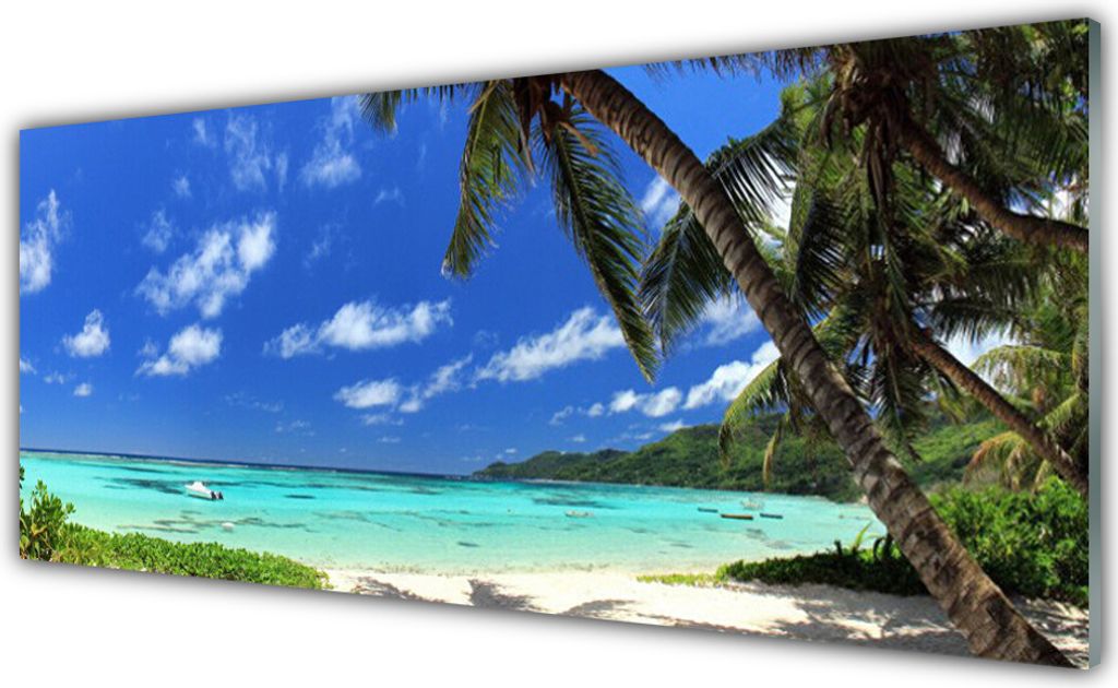 Küchenrückwand aus Glas 125x50cm Spritzschutz Palmen Meer Landschaft
