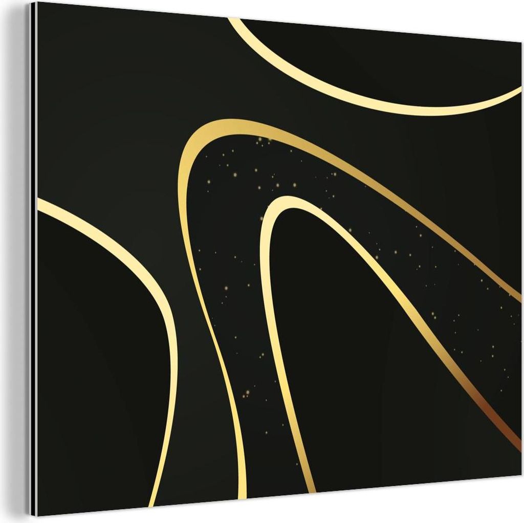 MuchoWow Wanddekoration Metall Metallbild Wandkunst 40x30 cm Goldene Wellen auf schwarzem Hintergrund MuchoWow Aluminium Gemälde - Dekoration Wohn...