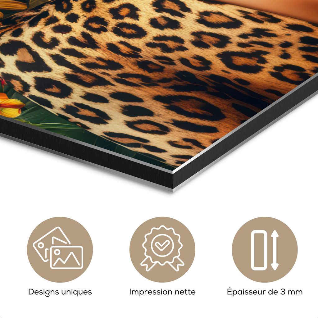 MuchoWow Wanddekoration Metall Metallbild Wandkunst 60x80 cm Frau - Pantherdruck - Dschungel - Natur - Luxus MuchoWow Aluminium Gemälde - Wanddeko...