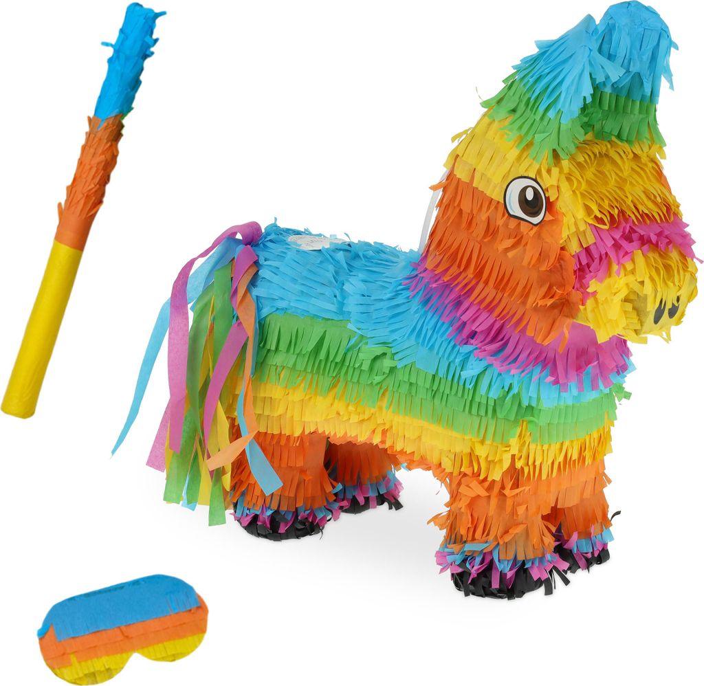 Relaxdays Pinata Esel, mit Stab & Maske, Partypinata Produktbild 