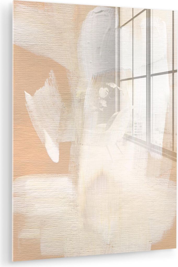 MuchoWow Glasbilder - Bilder auf Wandbild - Foto auf Glas Kunst - Weiß - Beige - Modern 30x40 cm Wanddekoration aus Glas - Acrylglasbild - Acrylbi...