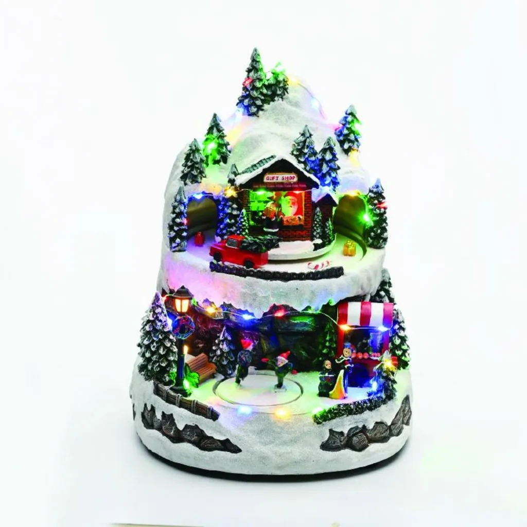 Village de Noël Animé et Silencieux : Décor LED Multicolore sans Fil