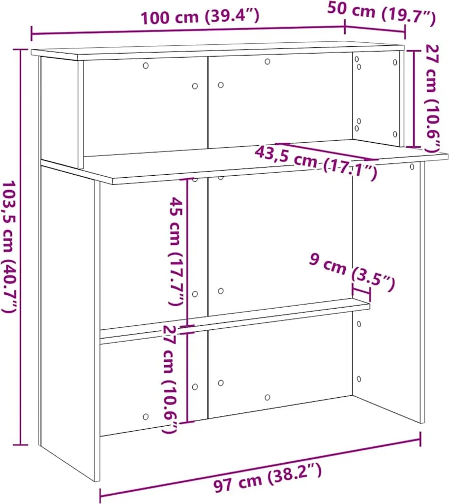 Banco Reception Grigio Sonoma 100cm - Bancone Cassa per Negozio - 10