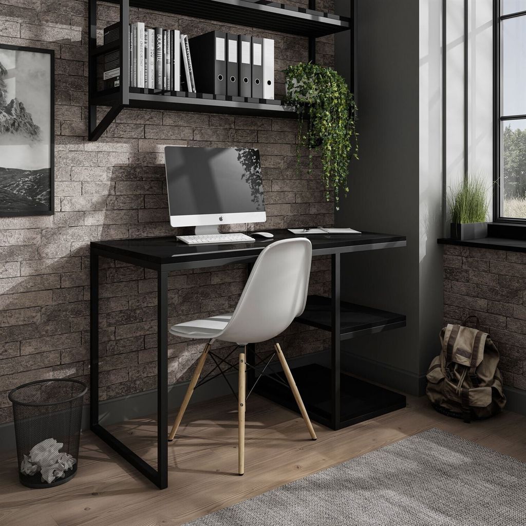 Arbeitsschreibtisch Computerschreibtisch MODERN LOFT Schwarz / Schwarz hochglanz