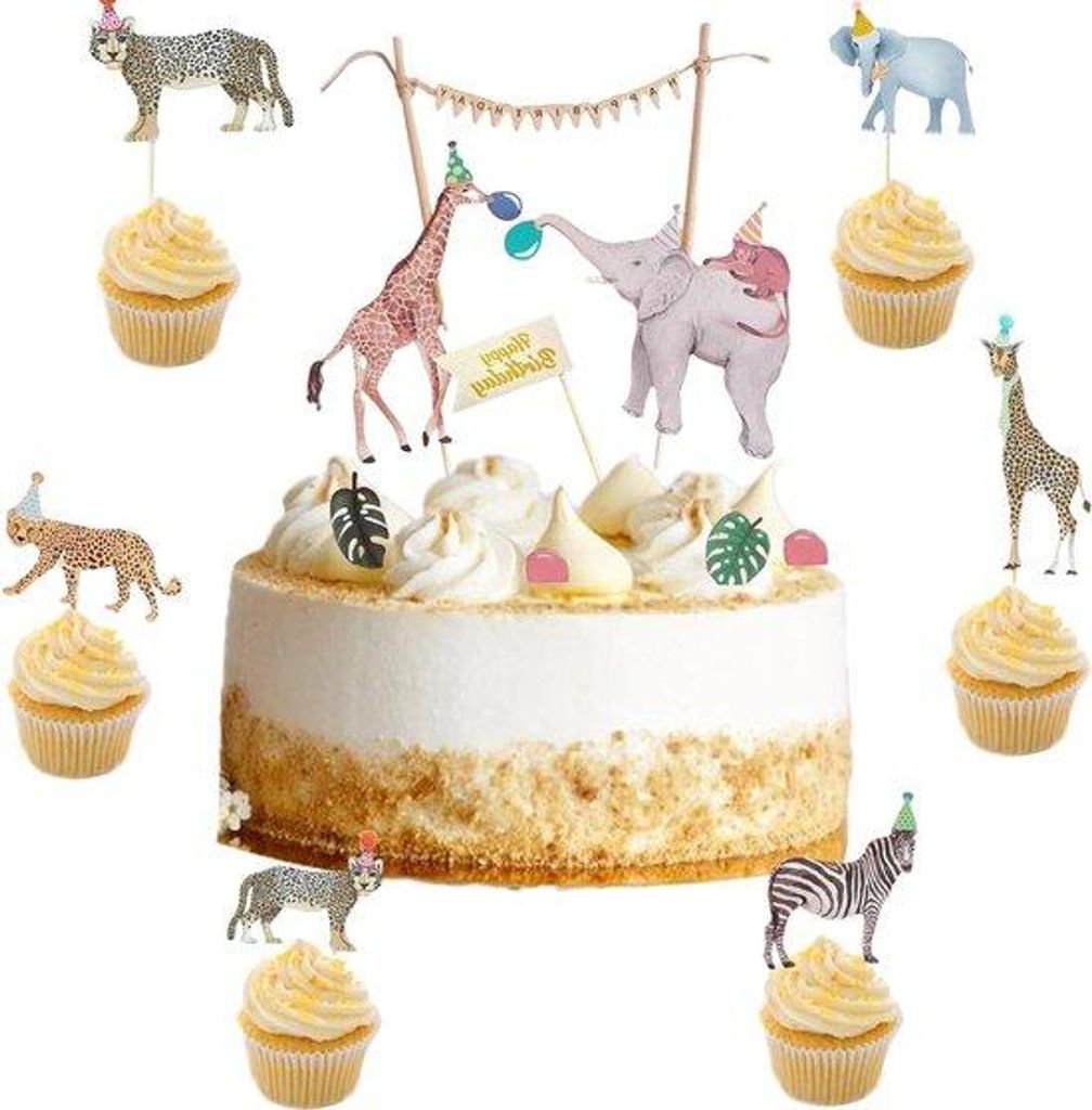 Taartdekoratie mit Tieren für Geburtstag