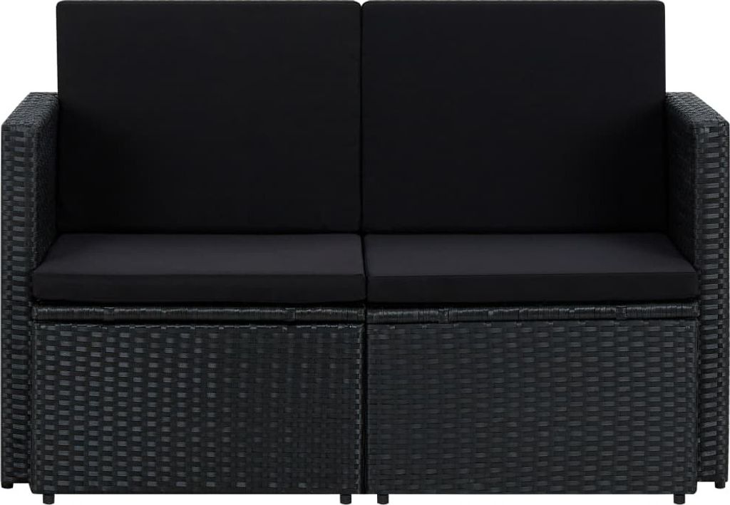 vidaXL 2-Sitzer-Gartensofa mit Auflagen Schwarz Poly Rattan Produktbild 