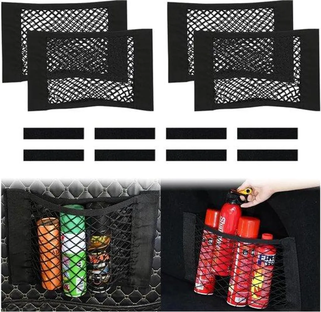 Filet à bagages élastique pour voiture avec 4 velcro puissants