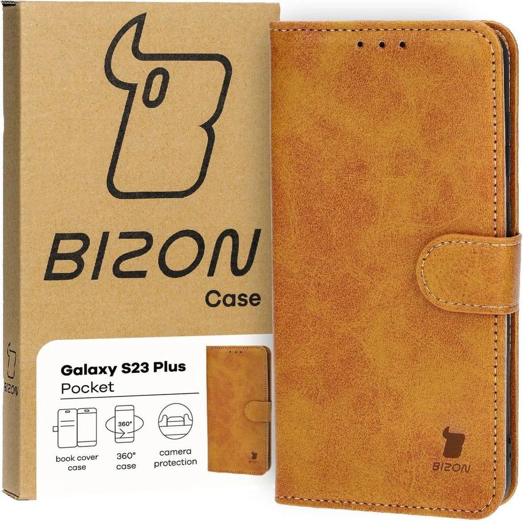 Bizon Case Pocket Flip Case für Galaxy S23 Plus, Braun