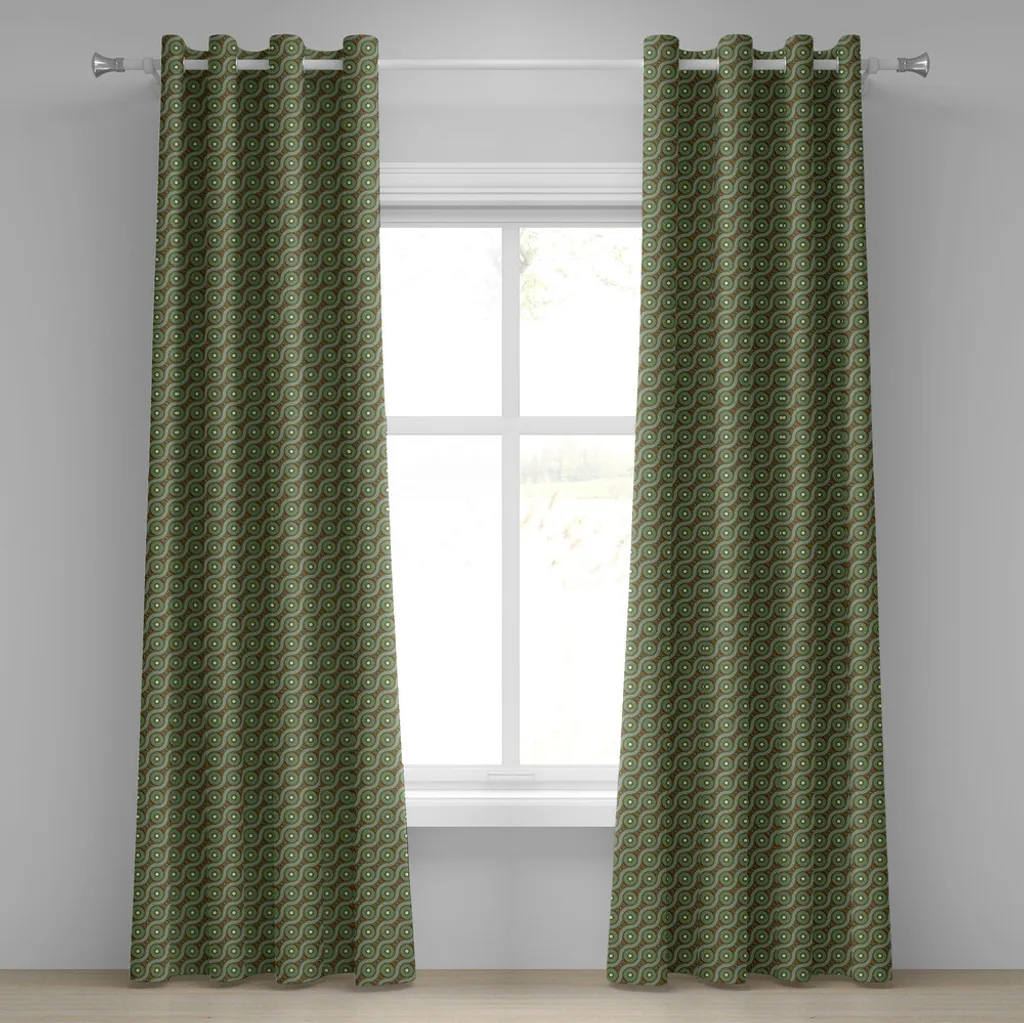 ABAKUHAUS Tenda con occhielli geometrica, linee astratte incrociate ondulate collegate che racchiudono pixel art circolari, tende decorative a 2 pannelli per finestre, 280 cm x 175 cm, verde felce