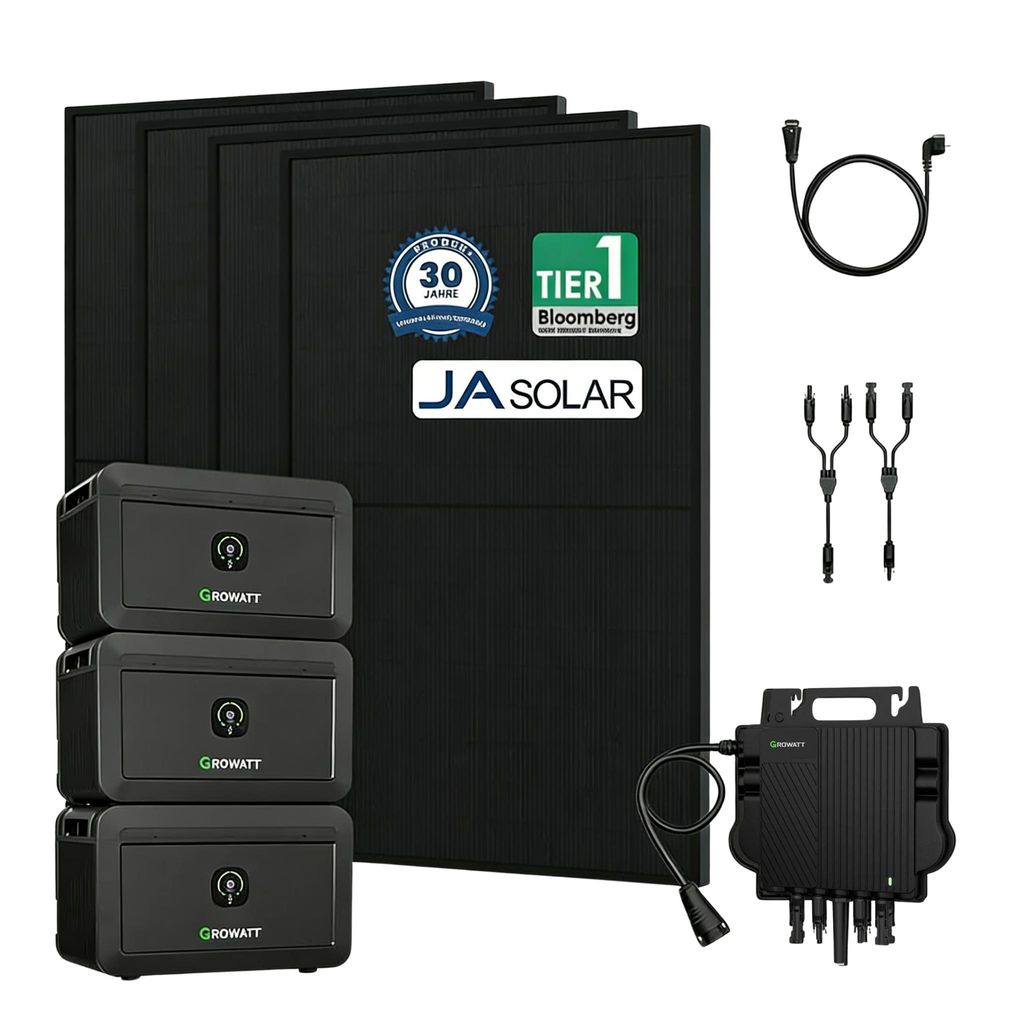 Powerness Balkonkraftwerk mit Speicher, Growatt NOAH 2000 x3 mit Growatt NEO-800W Mikrowechselrichter, 4x 450W JA Solar Bifazial Solarmodule (0% MwSt)