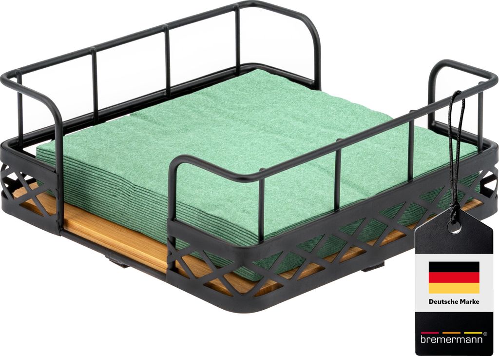 bremermann Serviettenhalter für 33x33 Servietten, aus Bambus mit hohem Metallrand, Serviettenspender, ca. 19x8x19cm