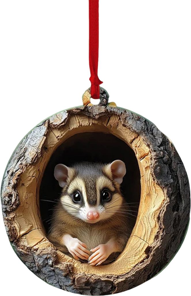Weihnachtstier-Ornament, Cartoon-Waldtier, hängende Dekoration, 2D, flacher Acryl-Anhänger für Weihnachtsbaum-Dekor, E