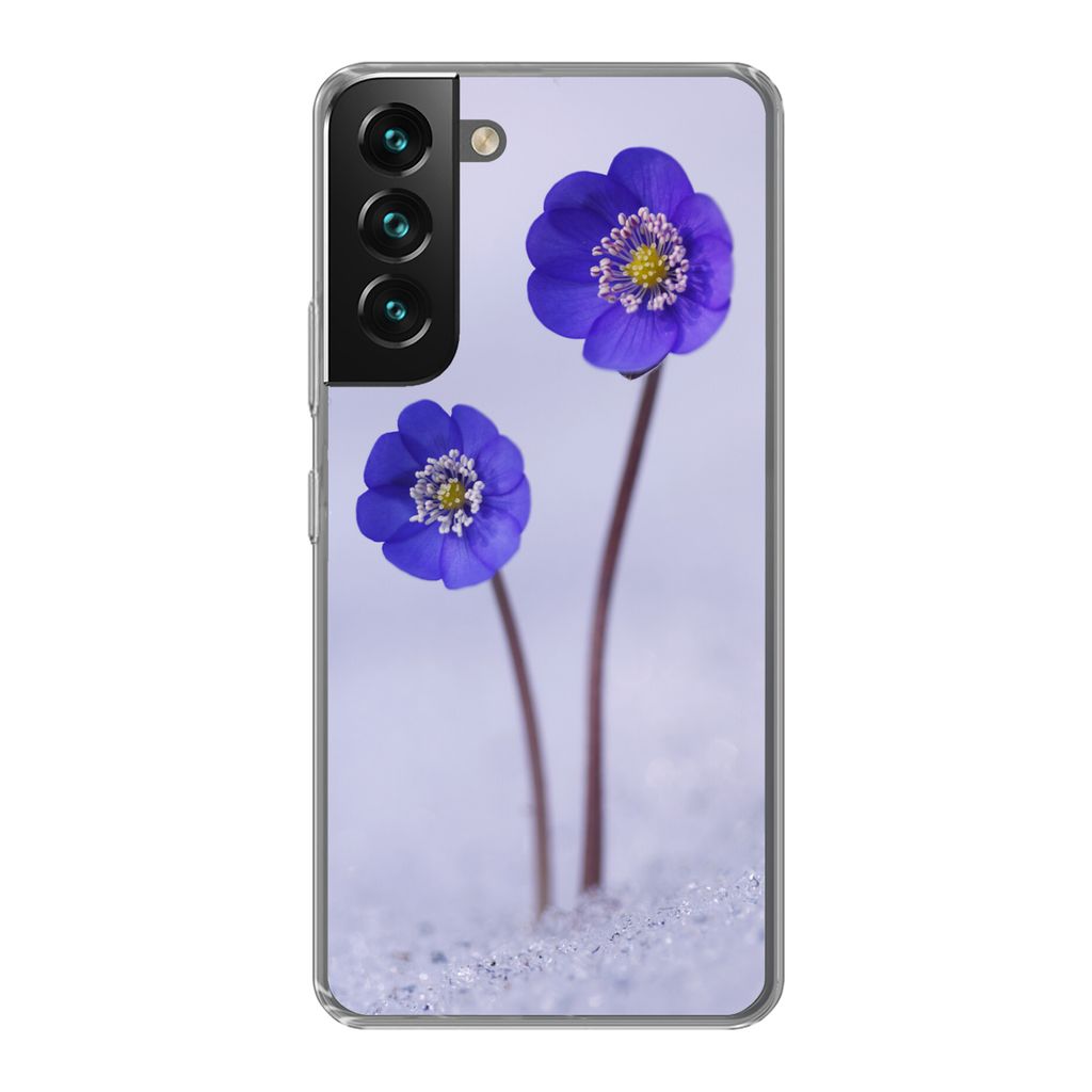MuchoWow Handyhülle Schutzhülle Hülle für Samsung Galaxy S22 Plus Blumen - Schnee - Lila Silikon Softcase Handy Hülle - Schutzabdeckung