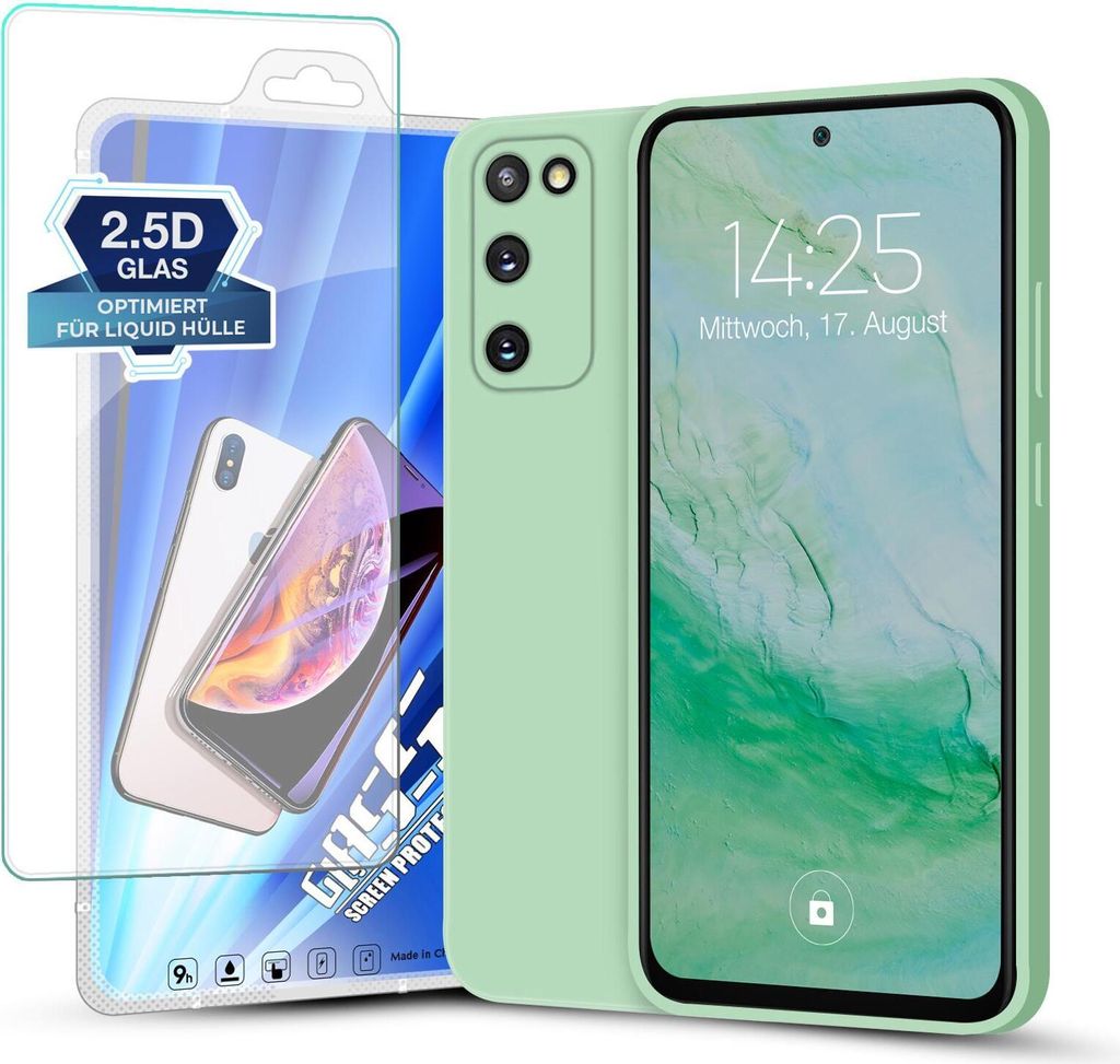 Hülle für Samsung Galaxy S20 FE mit 9H Displayglas Displayschutz Plus Case Cover Bumper Silikon Softgrip Schutzhülle Farbe: Türkis