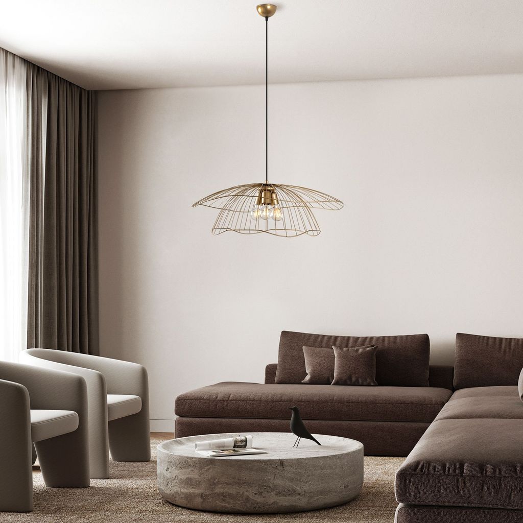 Opviq, Mantar - 6503 - 3 - Xl, Kronleuchter, Gold, Metallkörper, 70 x 70 x 124 cm