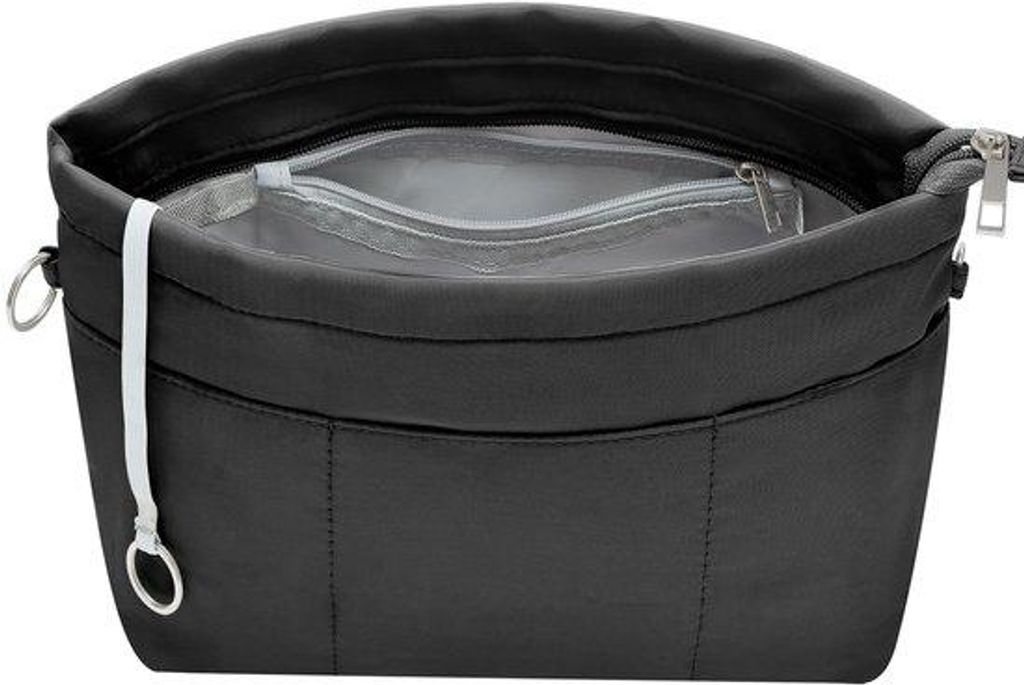 Nylon-Unterhaltsystem für kleine Handtaschen mit Schlüsselanhänger, Schwarz, sehr kompakte Größe
