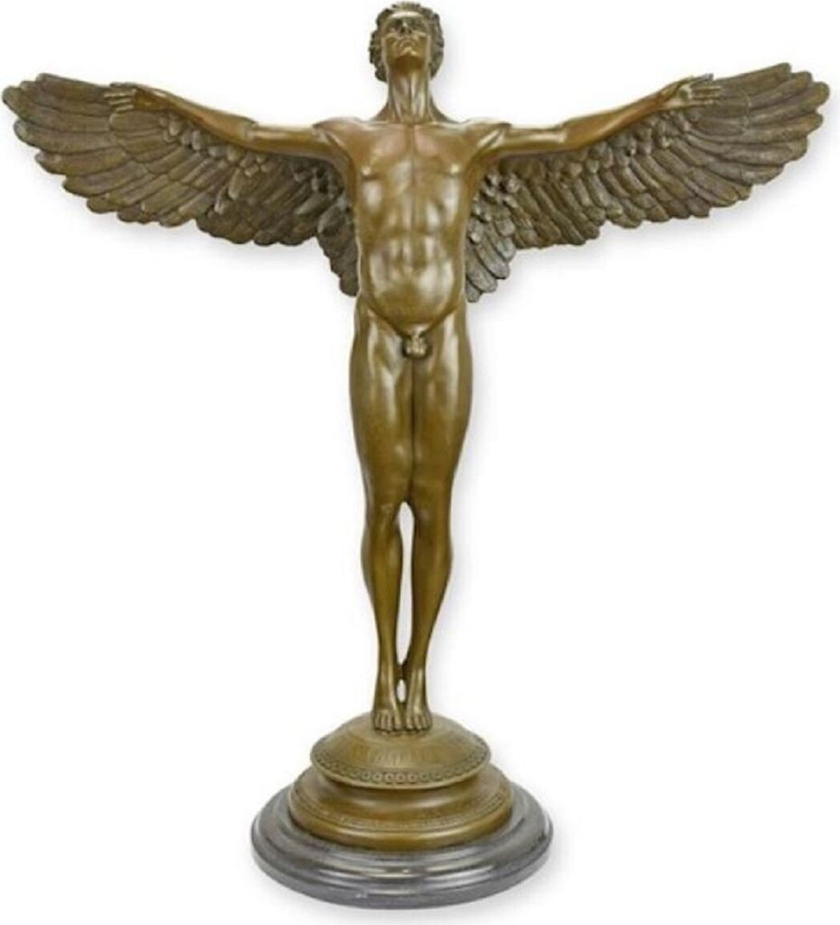 Casa Padrino Luxus Jugendstil Deko Skulptur Engel Bronze / Schwarz 56,7 x 22 x H. 60,6 cm - Bronze Figur mit Marmorsockel - Barock & Jugendstil Bro...