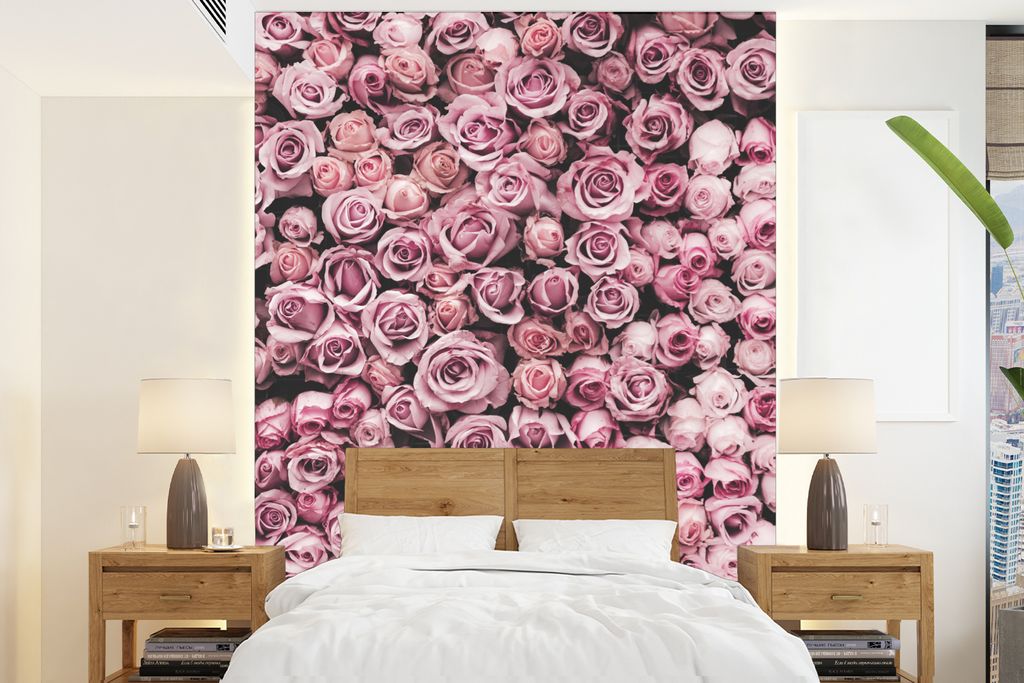 MuchoWow Fototapete für Wohnzimmer oder Schlafzimmer Wandtapete Vinyl Motivtapete Blumen - Rosen - Natur - Rosa - Botanisch - 175x240 cm - Schla...