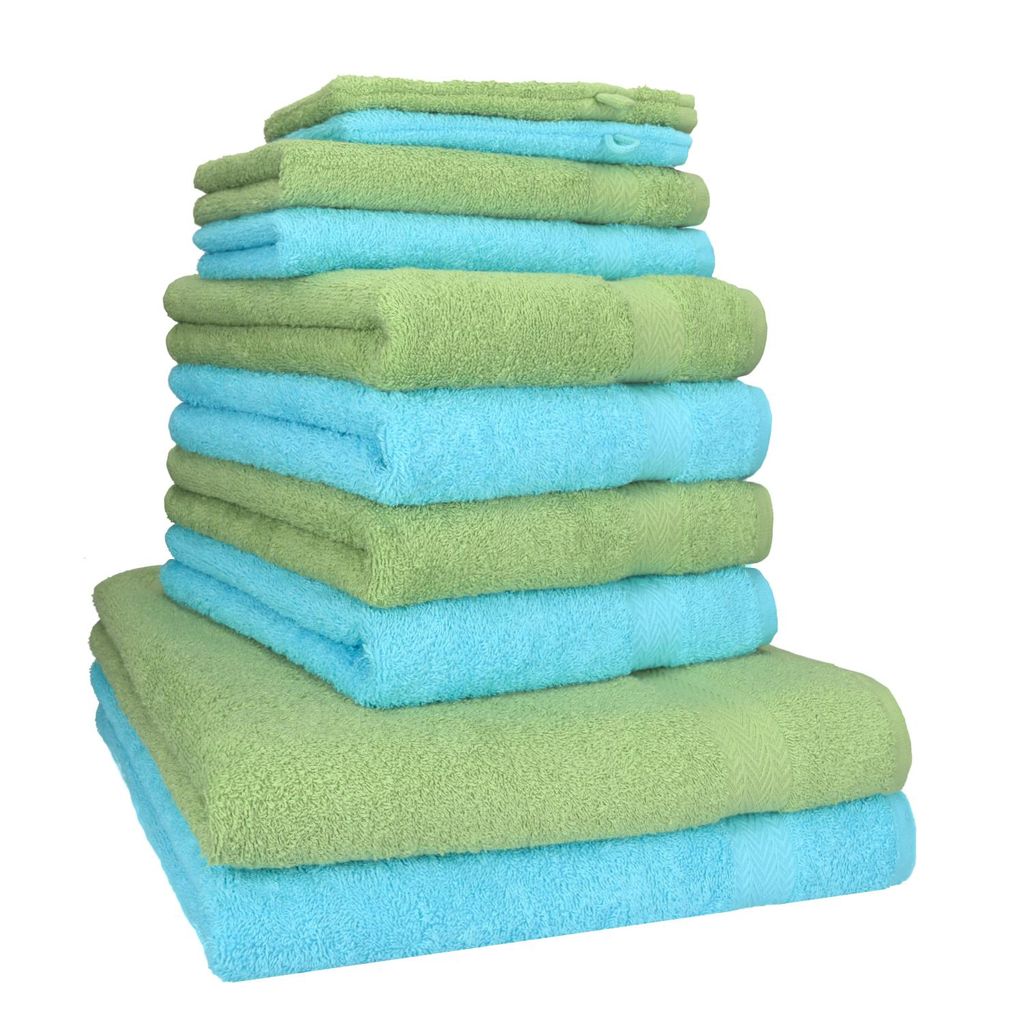 Betz 10-tlg. Handtuch-Set PREMIUM 2 Duschtücher 4 Handtücher 2 Gästetücher 2 Waschhandschuhe Farbe: apfel grün & türkis
