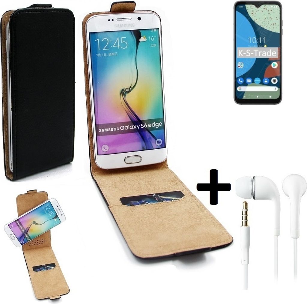 K-S-Trade Handy-Hülle + Kopfhörer kompatibel mit Fairphone 4 360° Flipstyle Schutz-Hülle Smartphone Tasche Case Flip cover schwarz 1x