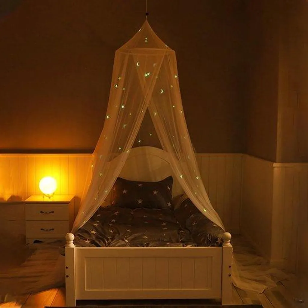 Tente de lit phosphorescente rose avec motifs lune pour berceau bébé