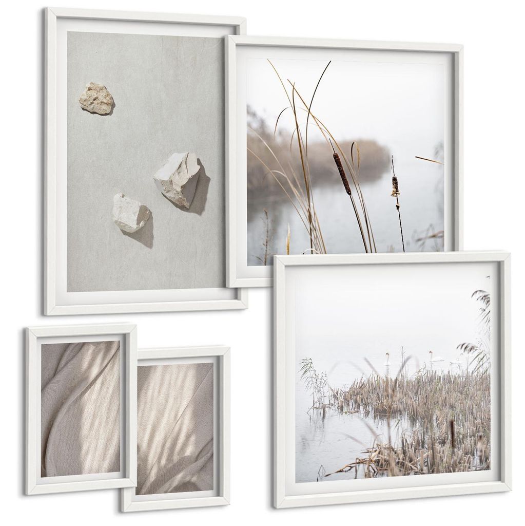 Bilder Set 5-teilig im weißen Rahmen – Wandbilder 5 Stück – gerahmte Poster für Wohnzimmer, Schlafzimmer und Flur – 50x50 cm - 40x60 cm ...