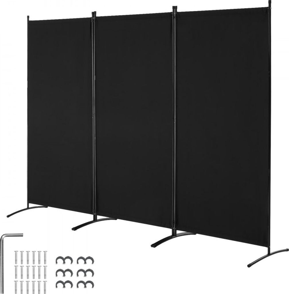 Raumteiler Paravent Trennwand 260cm - 3 Paneele Büro Schwarz - Sichtschutz und Raumgestaltung - flexibles Raumkonzept