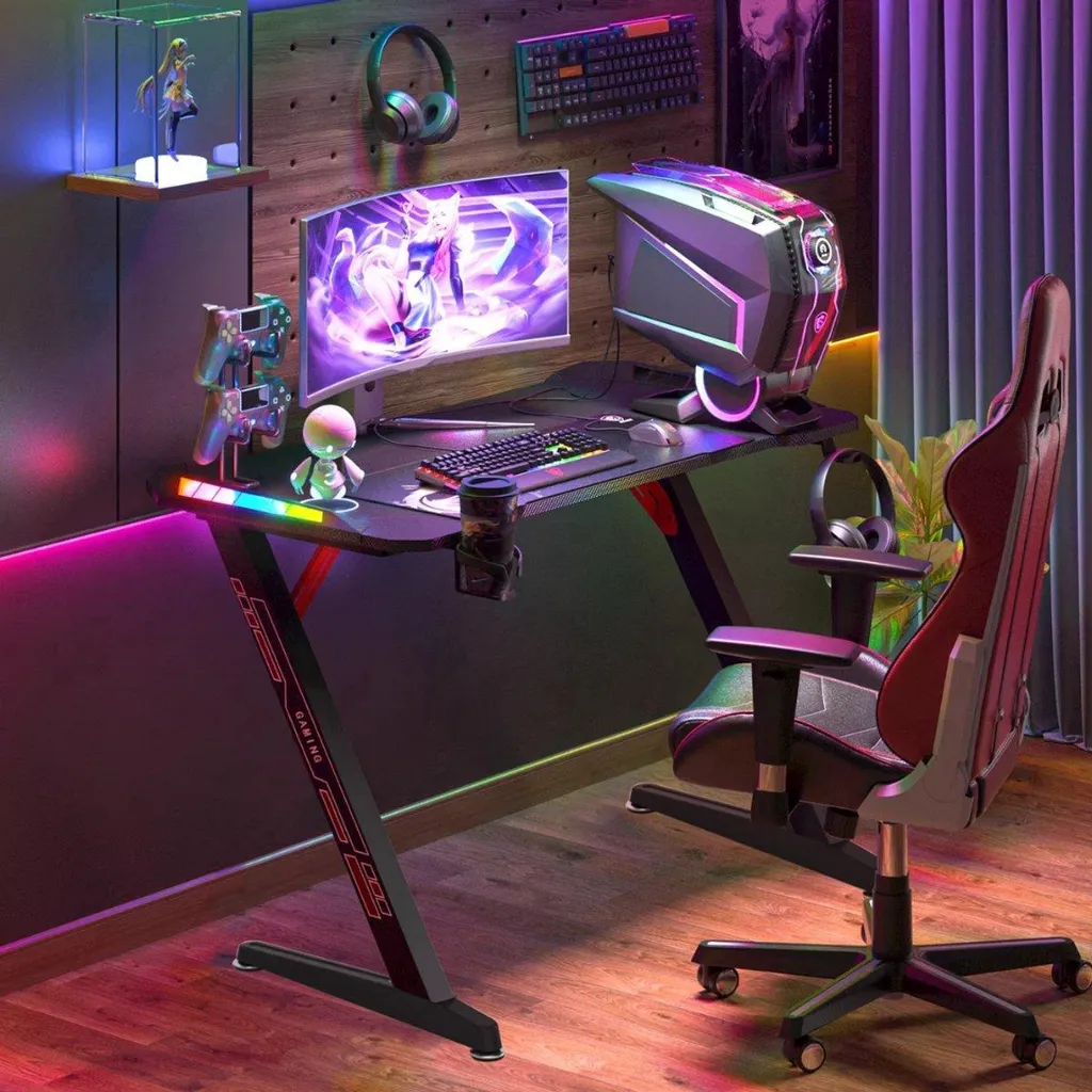 Bureau gamer 140cm Nevio Valora LED RGB - Structure Métal Noir Robuste - 2