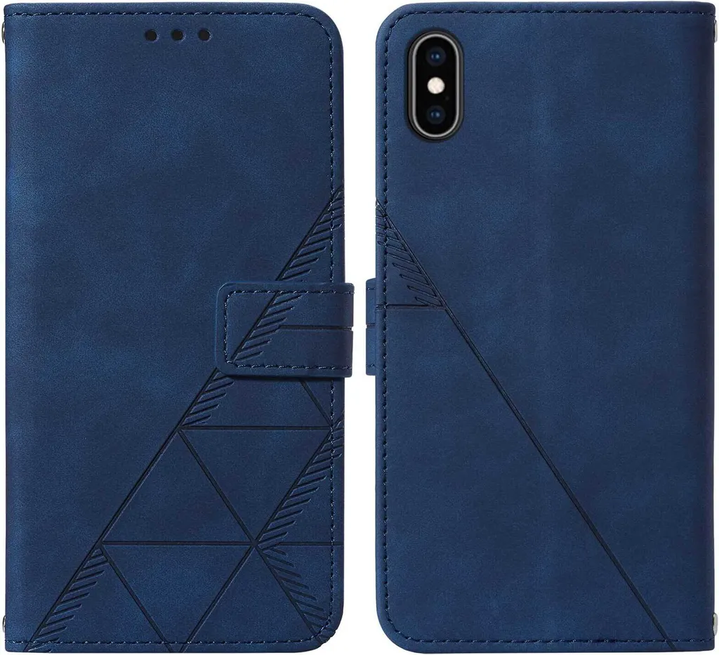 Custodia iPhone XS Max Blu in Pelle Goffrata - Portafoglio e Supporto