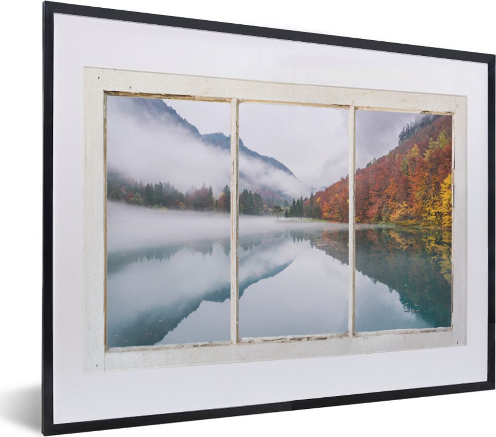 MuchoWow Gerahmtes Poster Aussicht - Herbst - Berg 40x30 cm - Poster mit Schwarzem Bilderrahmen Wandposter Rahmen Foto Bilder - Bilderrahmen - Po...