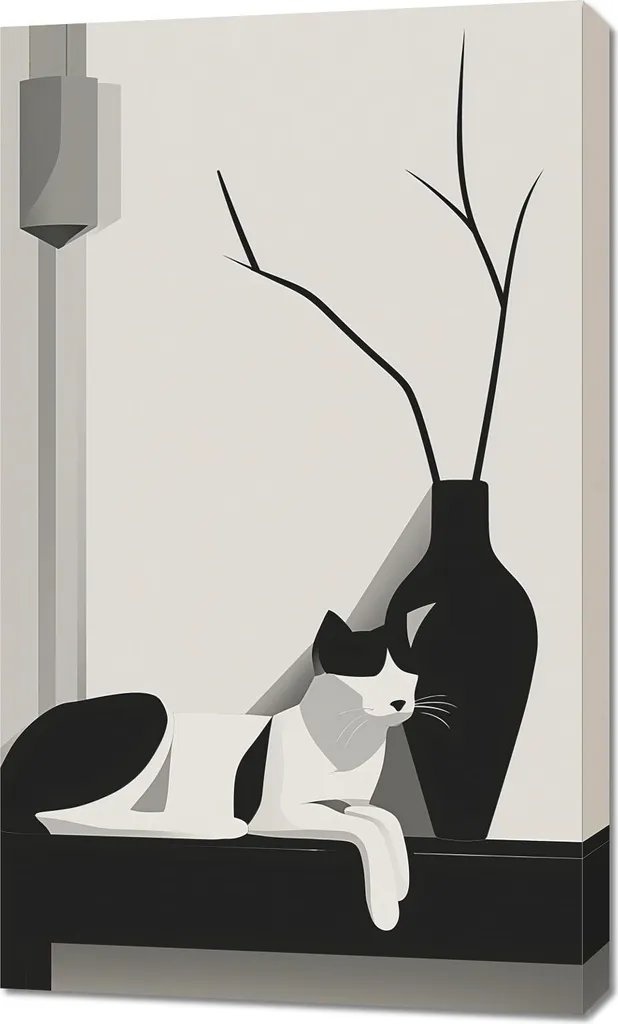 Image 60x100 cm Chat dans les tons gris - Toile Déco Murale Moderne