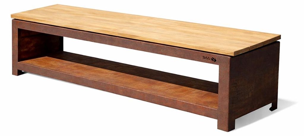 Gartenbank 180 cm mit Holzlager corten Produktbild 