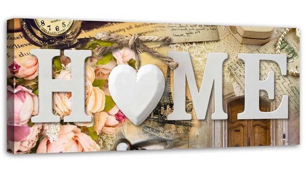 Leinwandbild home-schriftzug im vintage-stil 90x30 cm Feeby beige wandbild bereit zum aufhängen