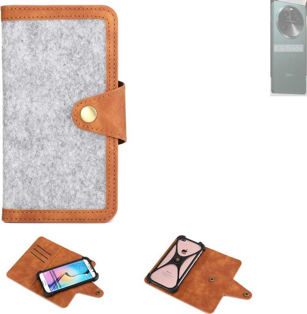 K-S-Trade Handyhülle kompatibel mit Oppo Find X6 Schutzhülle Filz-Hülle Kunst-Leder hellgrau braun (1x)
