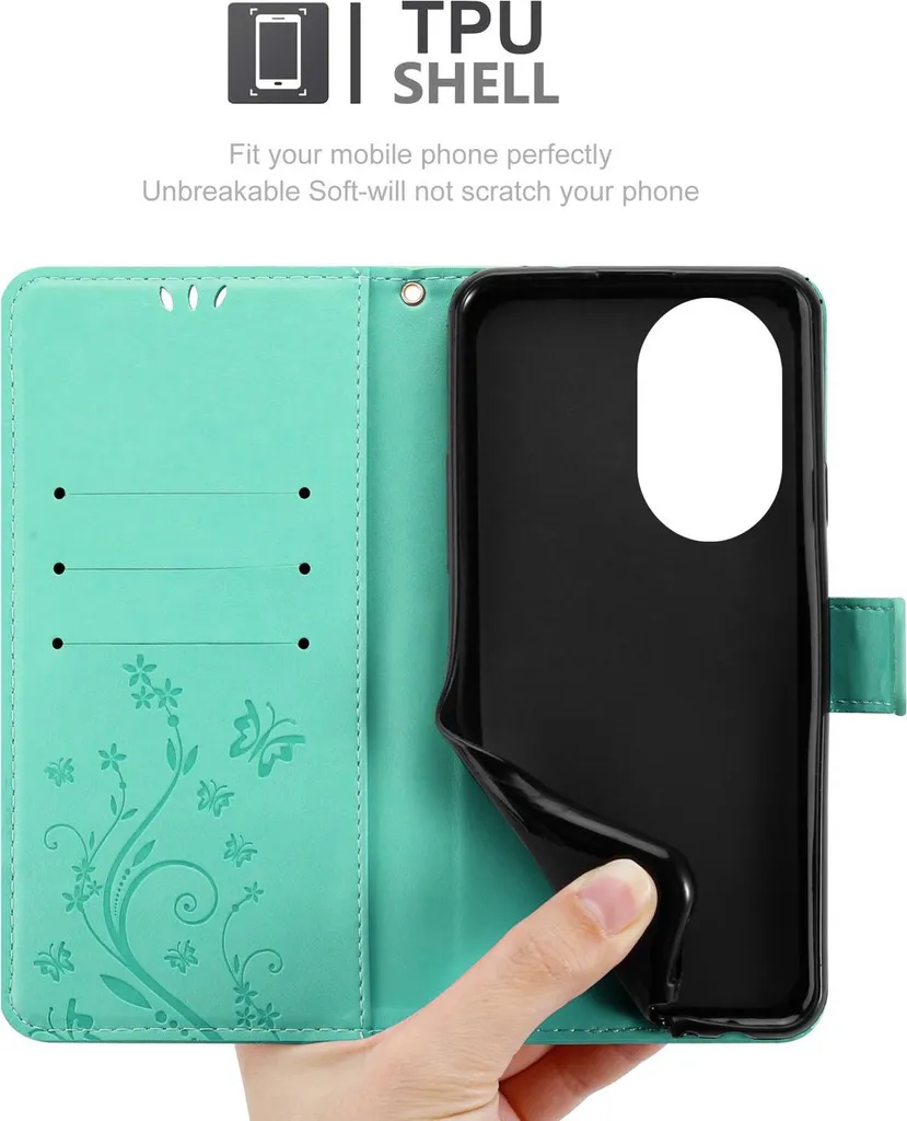 Cadorabo cover per Honor 200 cover in TURCHESE FLOREALE cover protettiva in design floreale con chiusura magnetica, funzione stand e slot per carte di credito Book Case Cover