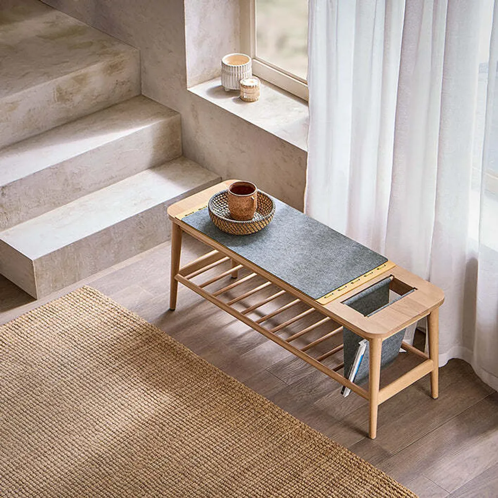 Banc de rangement entrée Rootz 110 cm assemblage tenons et mortaises