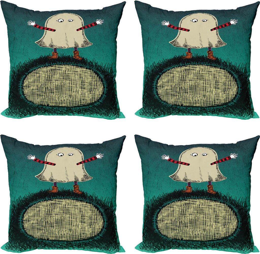 ABAKUHAUS Geist Kissenbezug Set (4 Stück), Lustige Kind in einem Kostüm-Skizze, Moderner Doppelseitiger Digitaldruck, 50 cm x 50 cm, Mehrfarbig