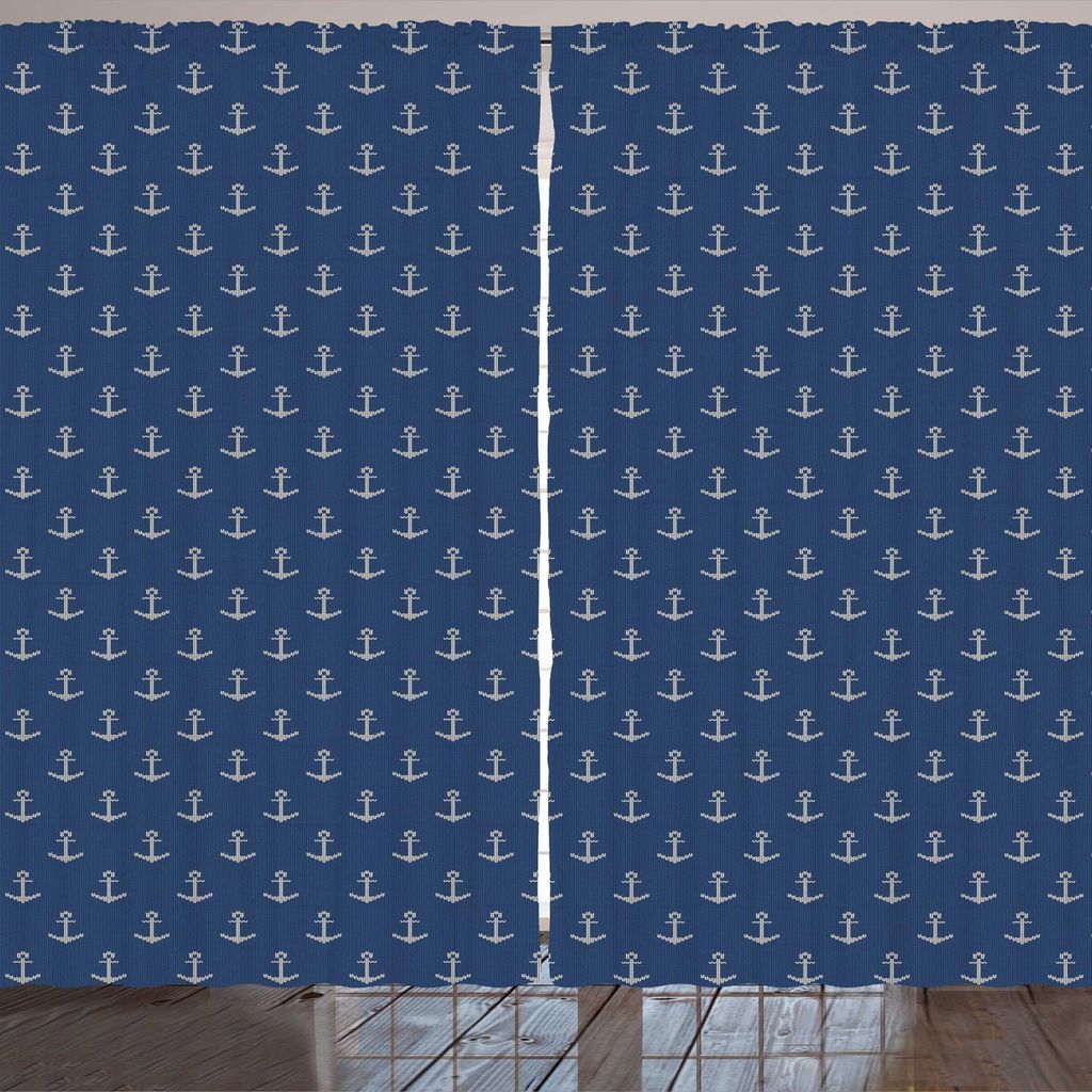 ARANDE Anker Gardine, Nordic Strickwaren Thema Retro skandinavischen Winter Mode Muster Hipster Oceanic, 280 x 245 cm, Blau Weiss