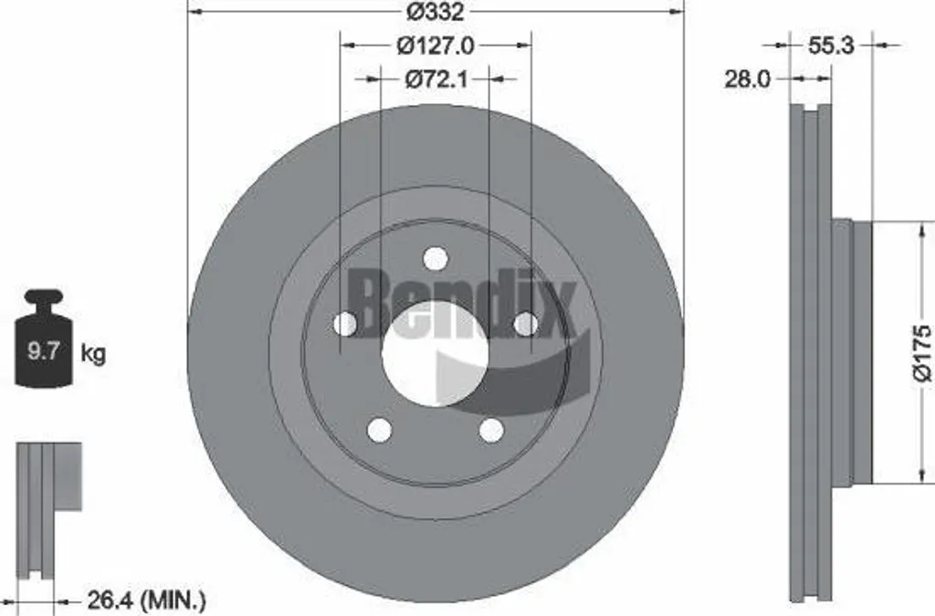 Disque de frein pour Jeep Wrangler JK - BENDIX BDS1964 OE 68040177AA